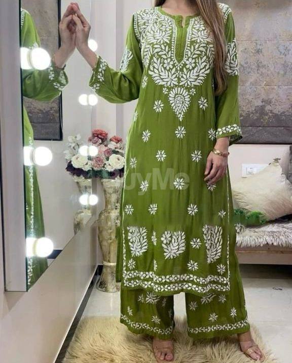RAYON PRINTED SET - OLIVE GREEN