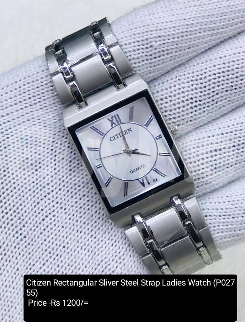 CITIZEN RECTANGULAR SILVER STEEL STRAP LADIES WATCH