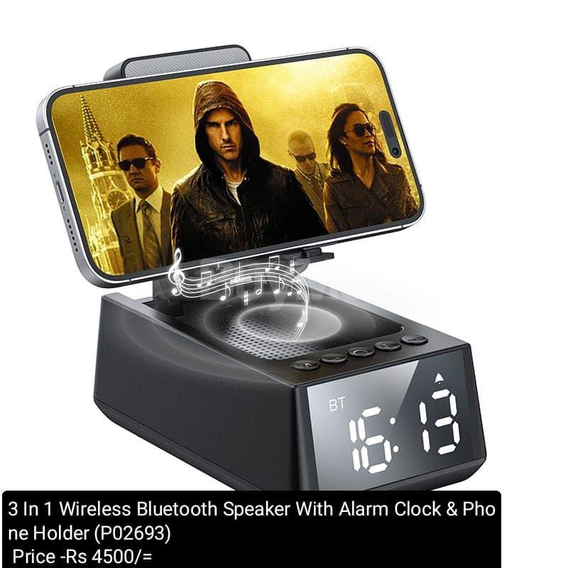 3 IN 1 WIRELESS BLUETOOTH SPEAKER WITH ALARM CLOCK & PHONE HOLDER