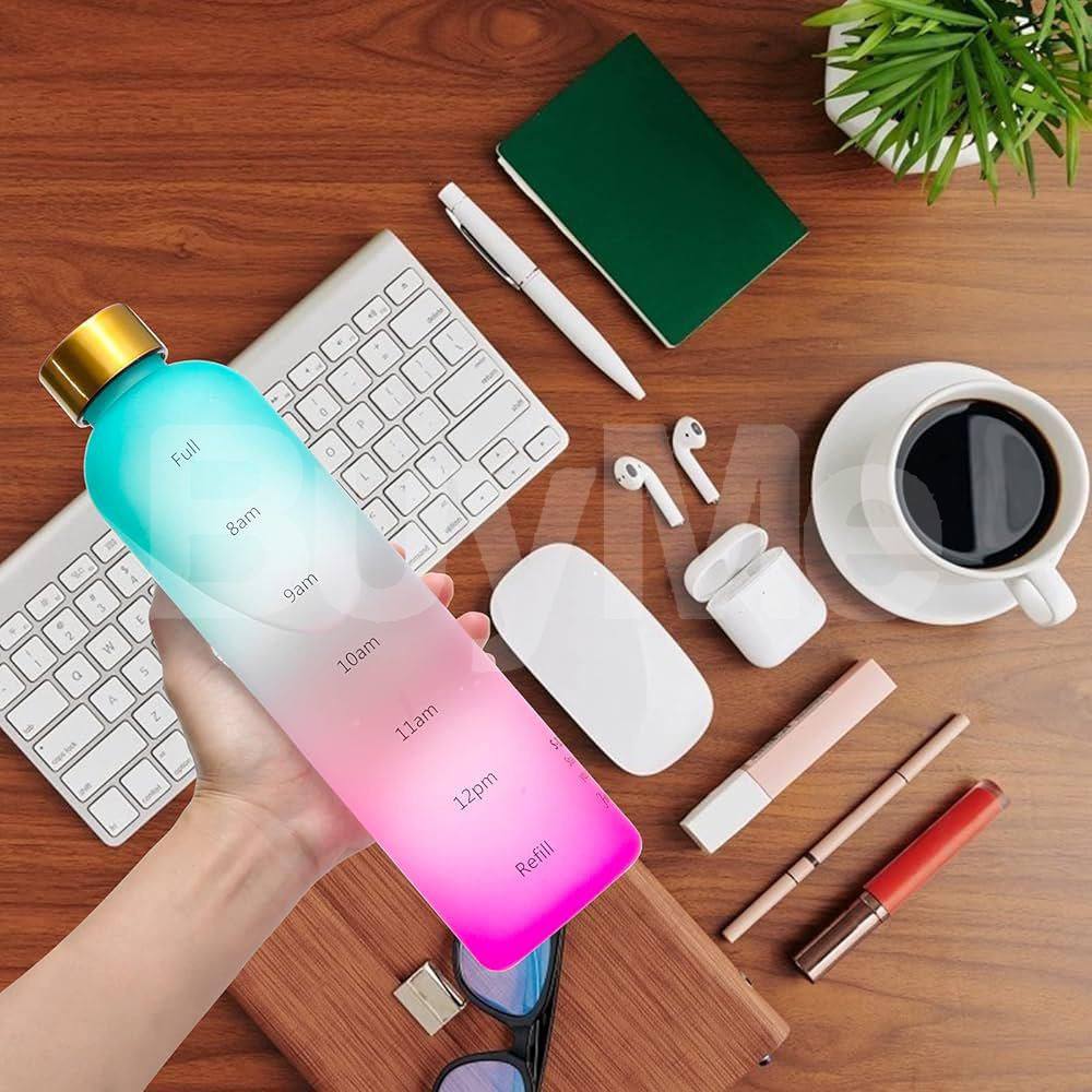 MOTIVATIONAL SPORTS WATER BOTTLE WITH TIME MARKINGS