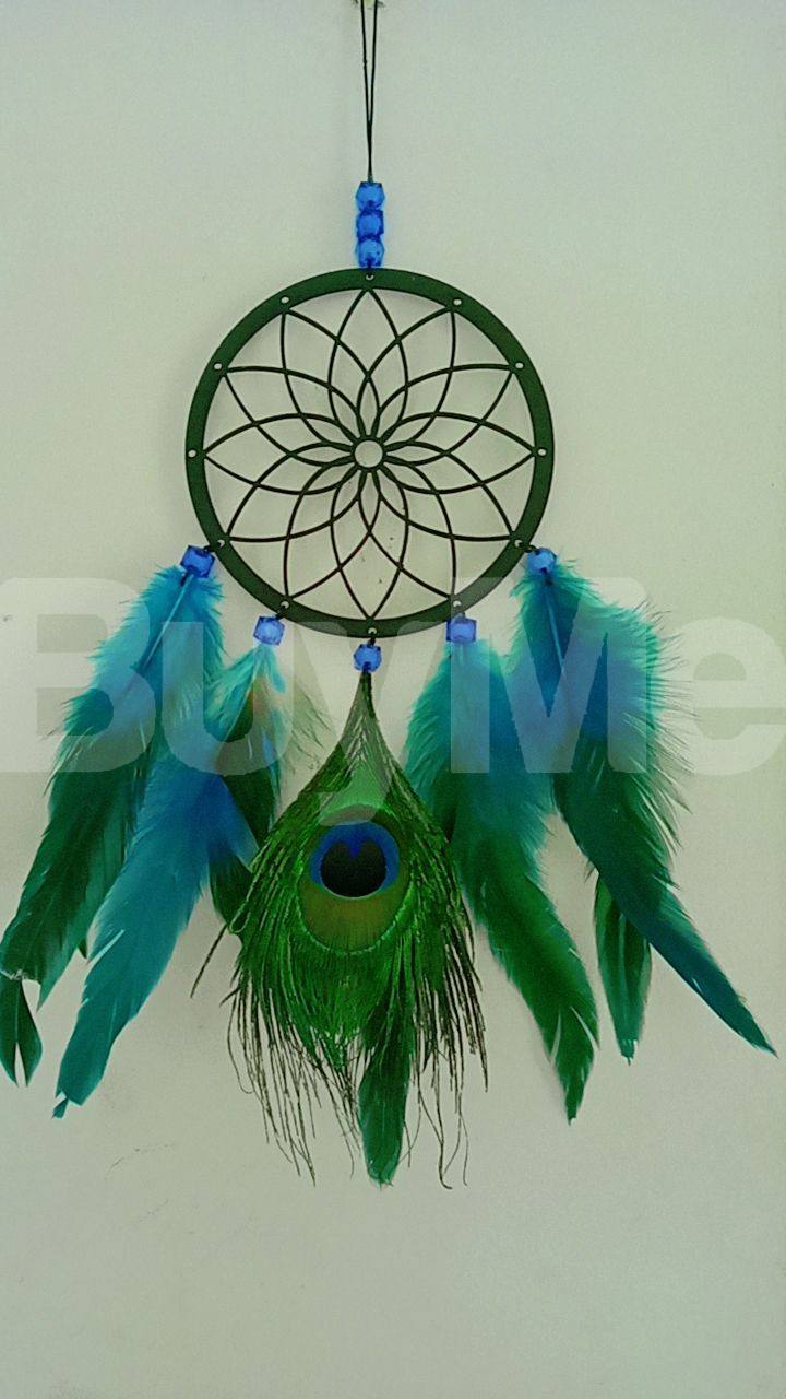DREAM CATCHER - BLUE & GREEN MIXED (PEACOCK FEATHER)
