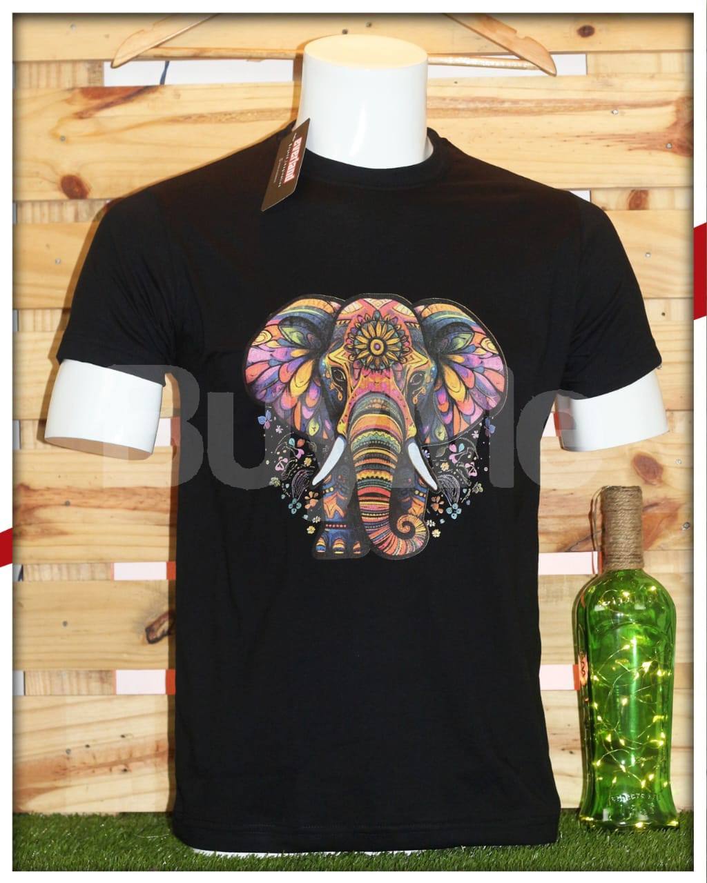 ELEPHANT PRINTED CREW NECK T SHIRT - BLACK