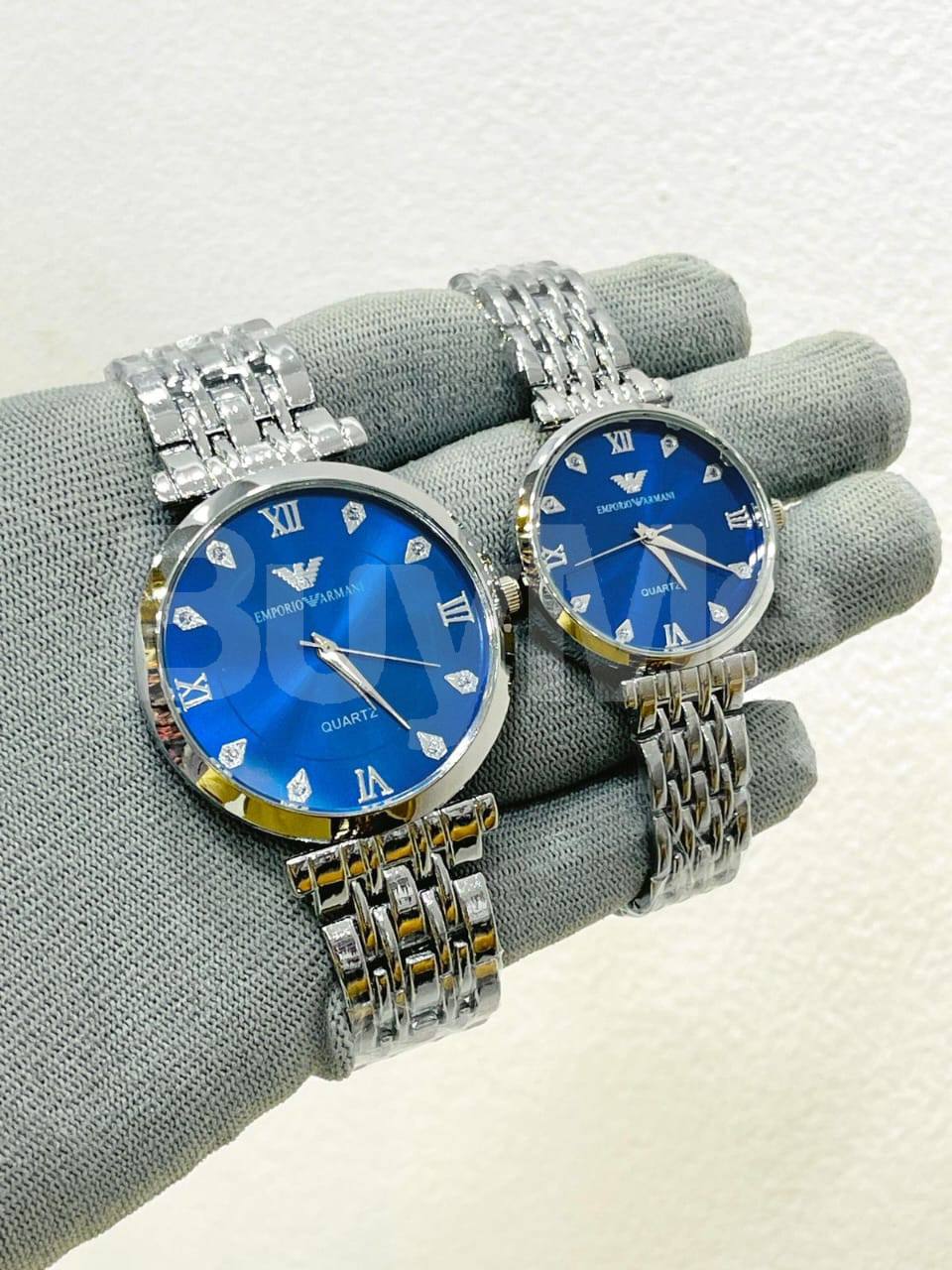EMPORIO ARMANI STEEL CHAIN WATCH - SILVER & BLUE