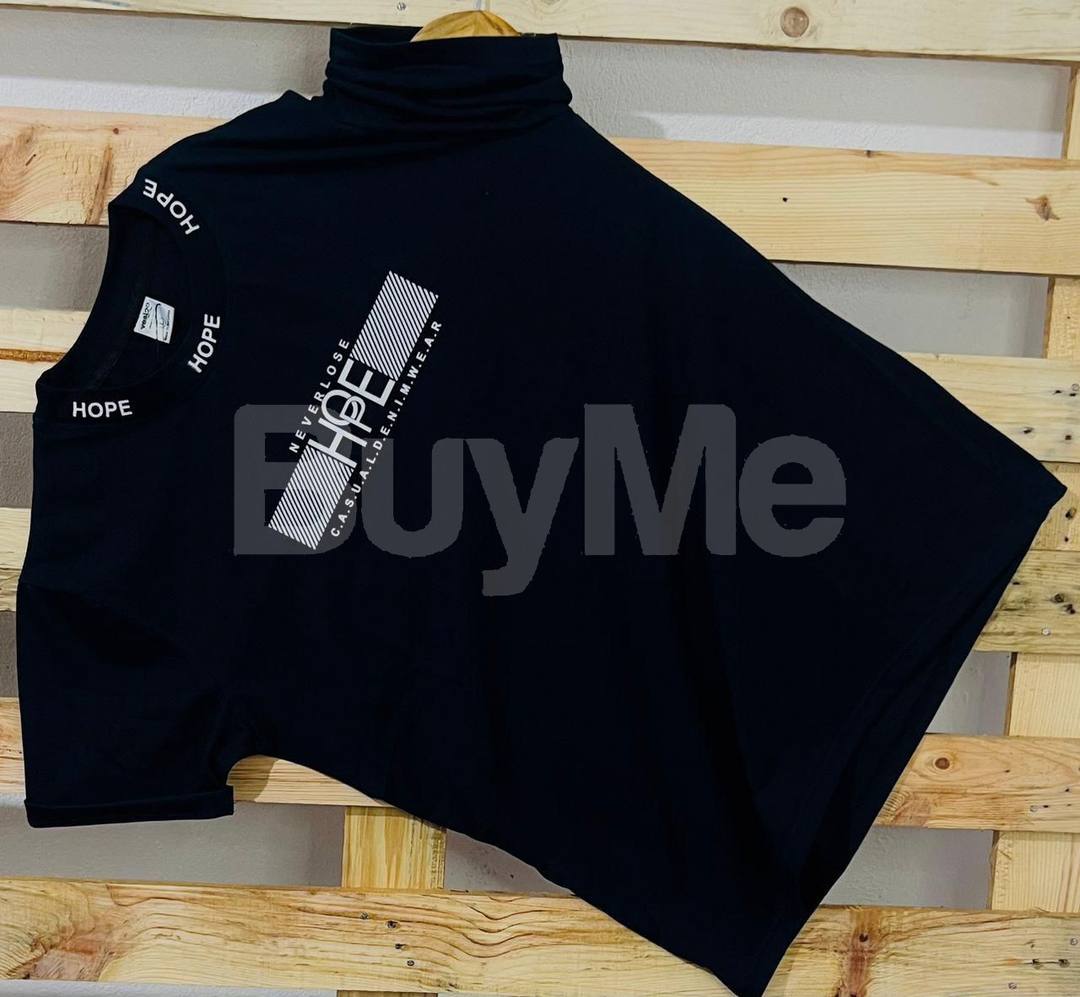 RIB PRINT HIGH NECK TSHIRTS - BLACK
