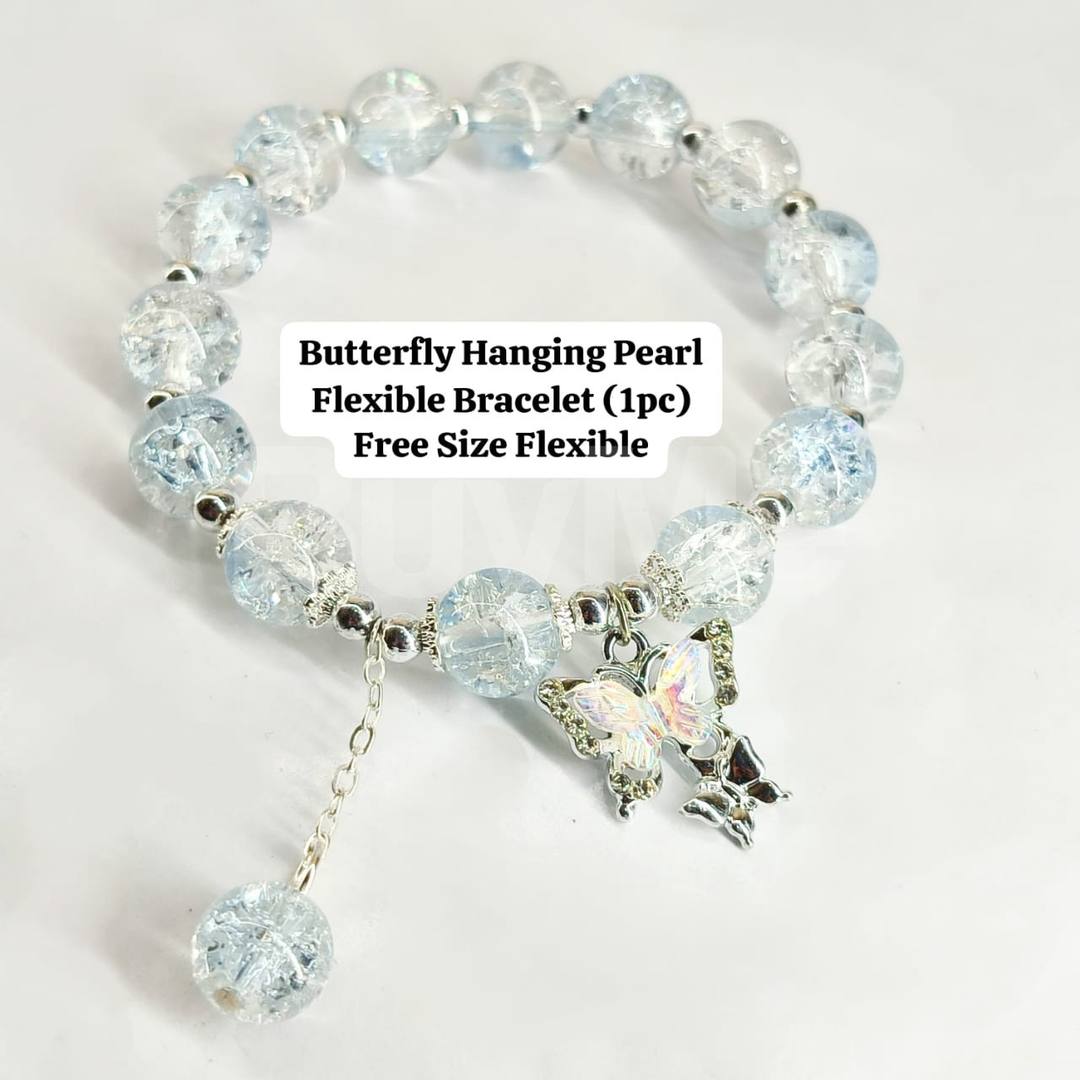 BUTTERFLY HANGING PEARL FLEXIBLE BRACELET - WHITE
