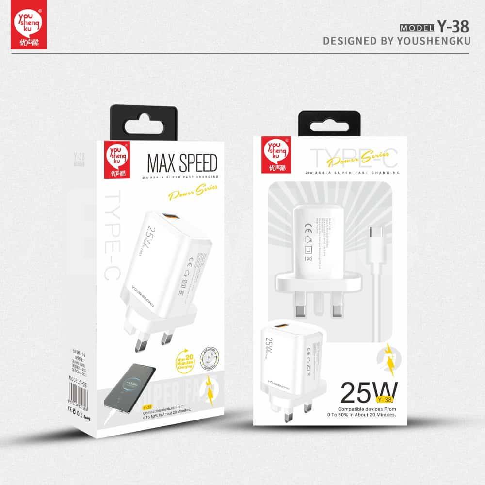 Y-38 25W FAST CHARGING TYPE-C CABLE & ADAPTER