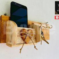 WOODEN WALL DECOR - KEY AND PHONE HANGER