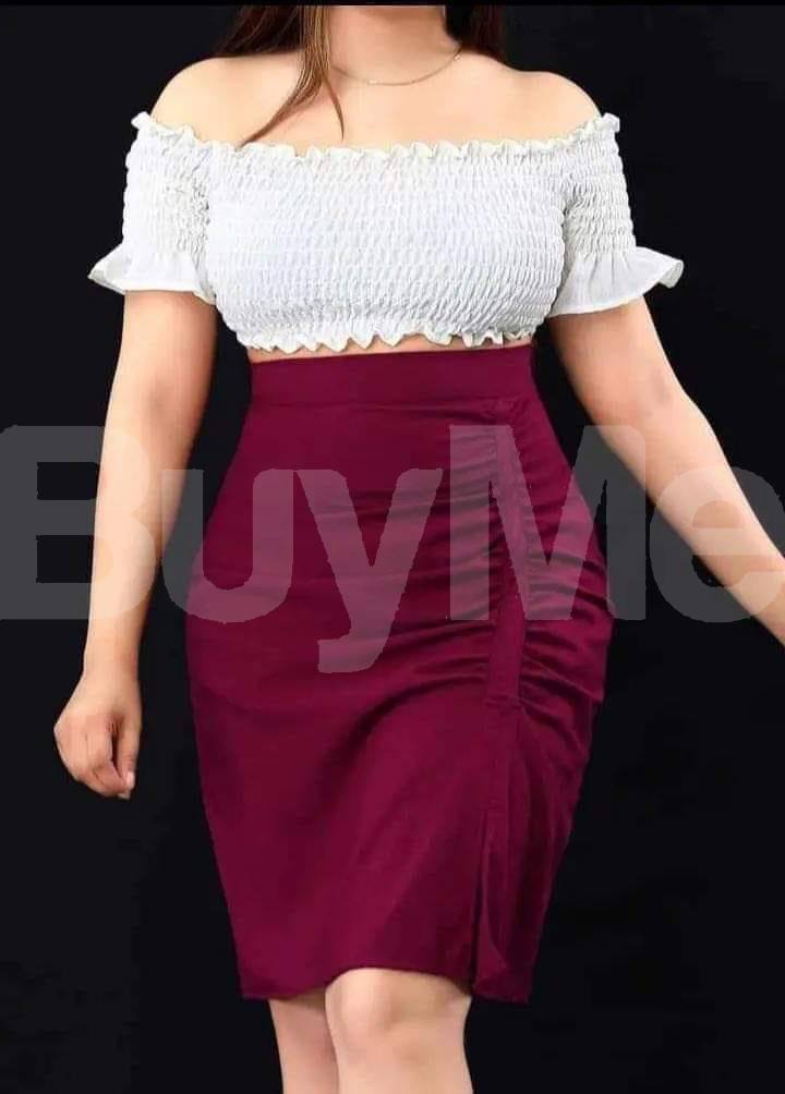 MAROON SKIRT & WHITE CROPTOP