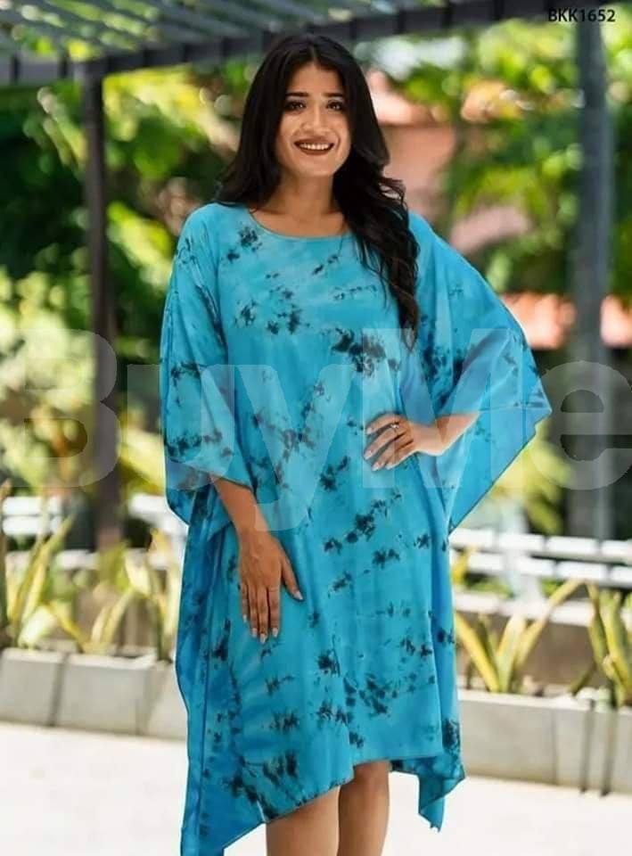 BATHIK FABRIC SHORT FROCK - LIGHT BLUE