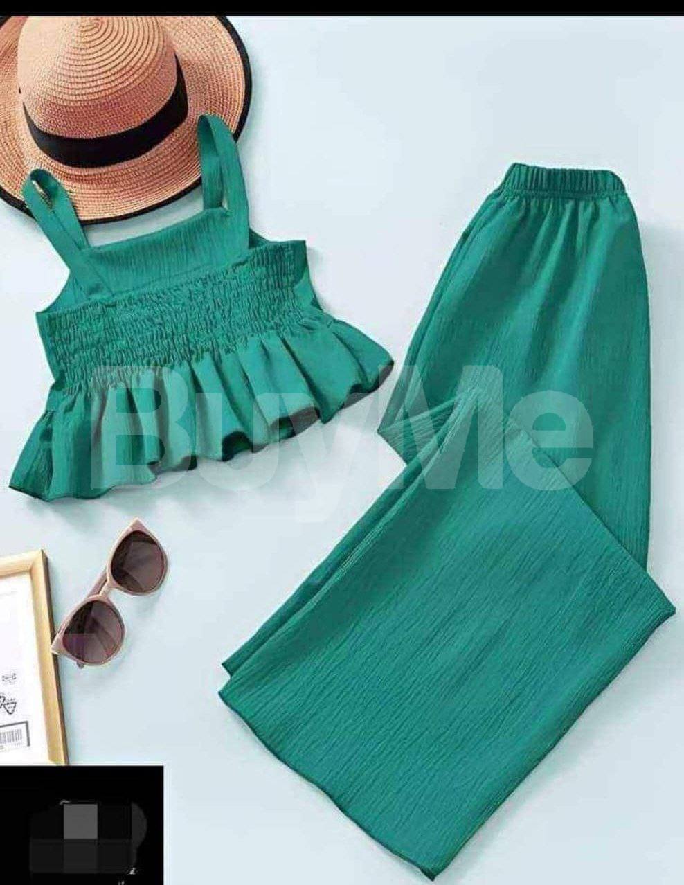 CROP TOP WITH PANT - BLUE GREEN