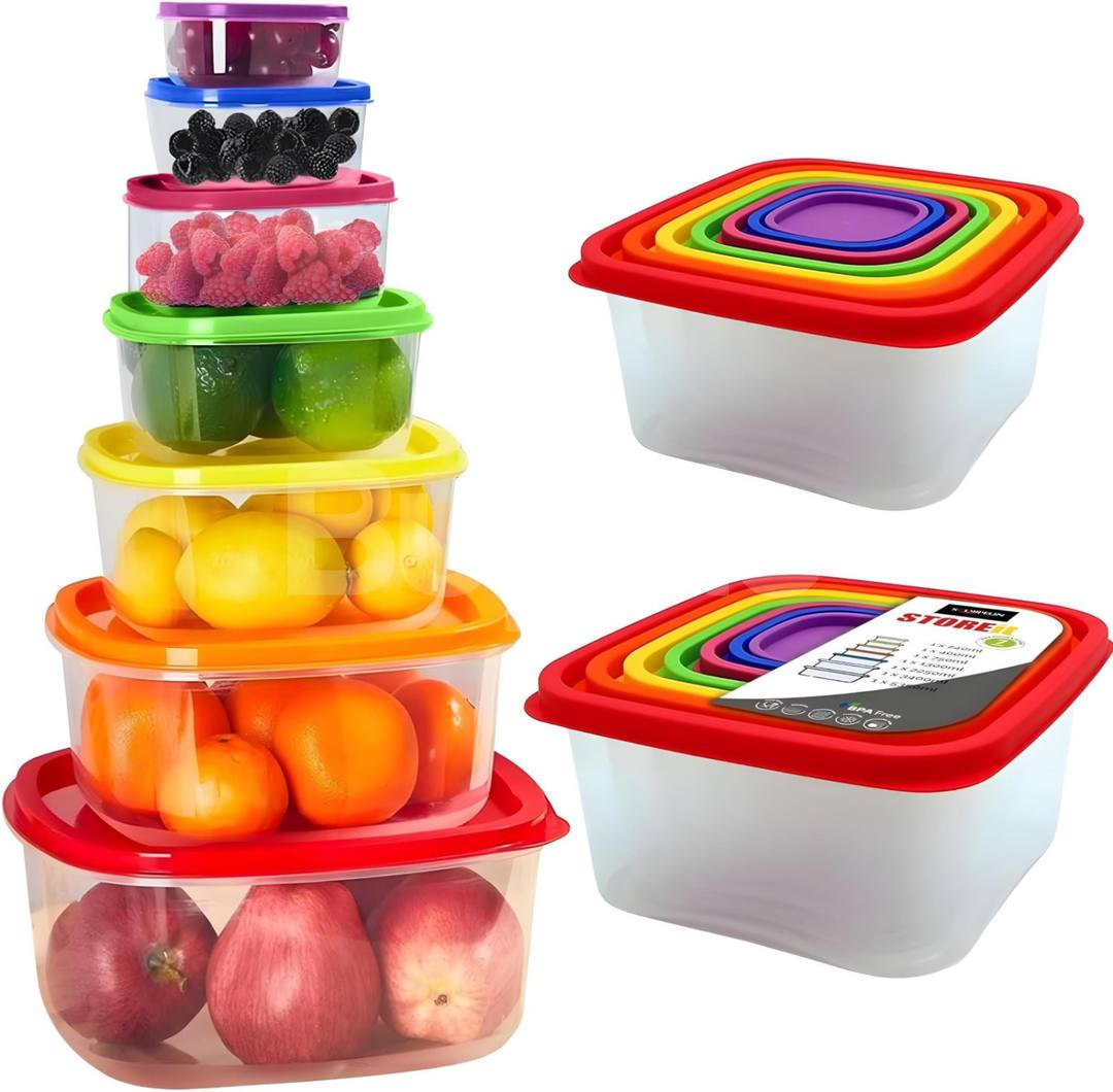 7 PCS SQUARE RAINBOW FOOD CONTAINER SET