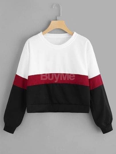 LADY'S CROP TOP - WHITE , BLACK & MAROON MIX
