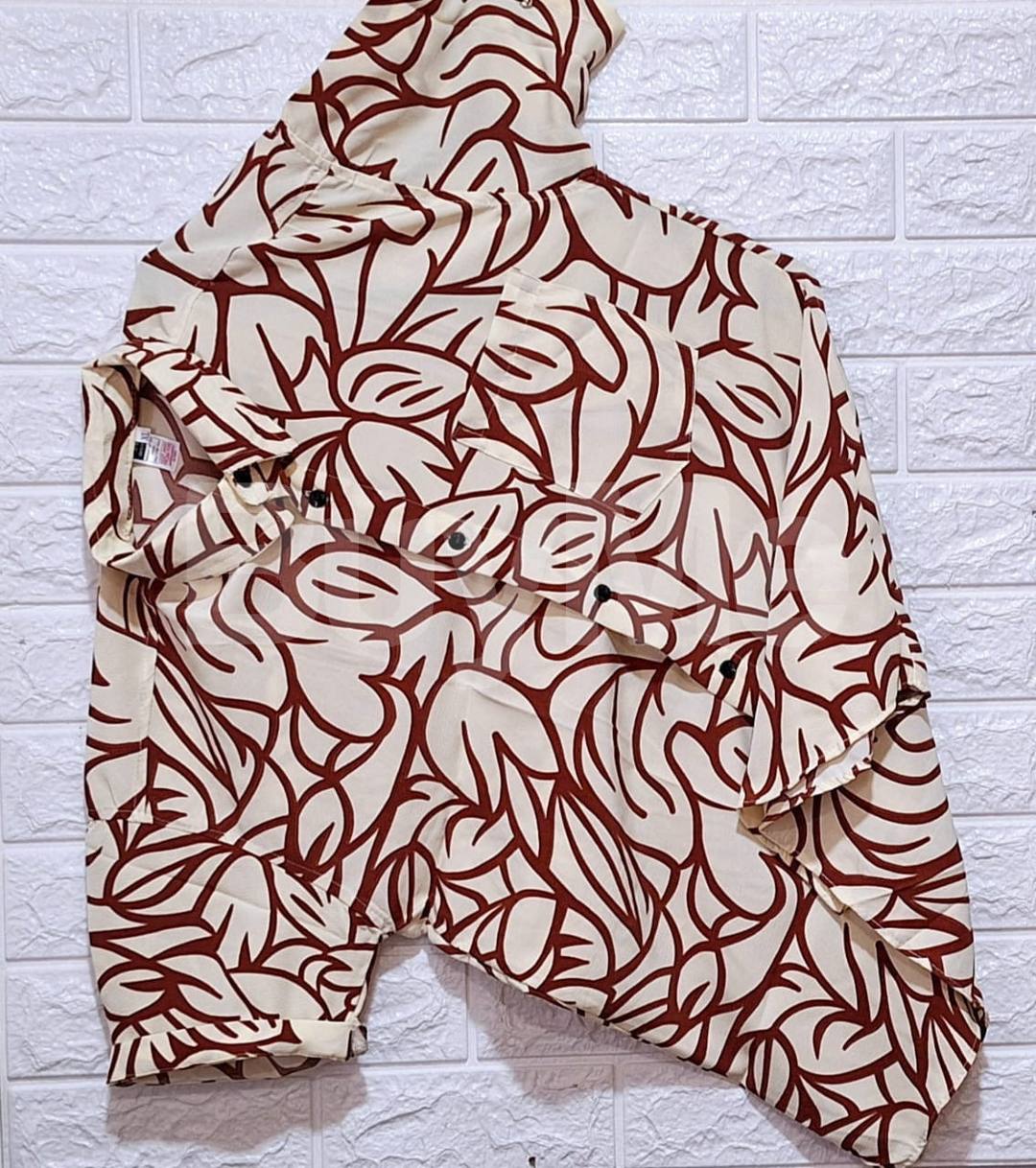 MEN'S SHORT SLEEVE POPCORN SHIRT - BROWN & WHITE MIX