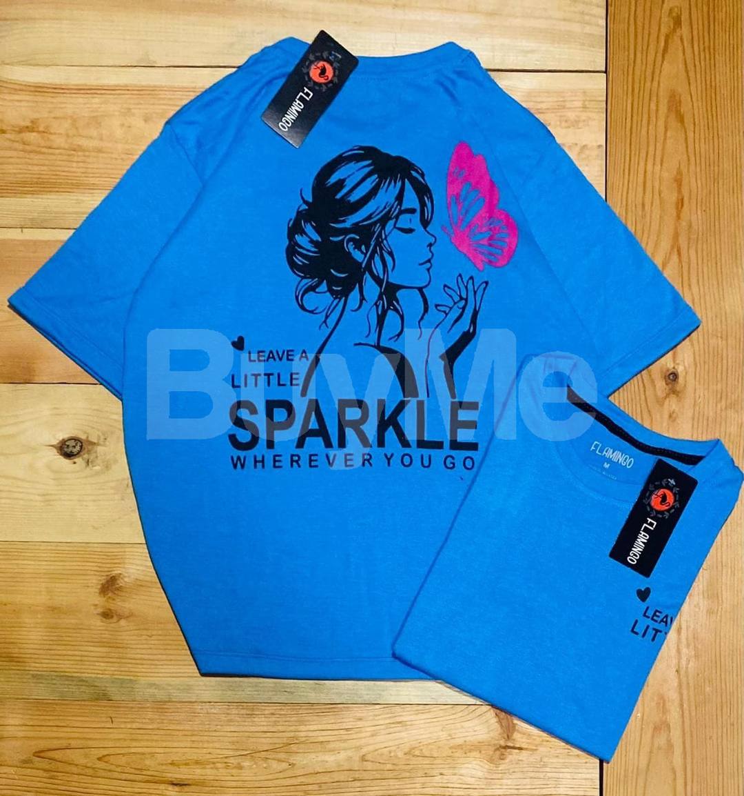 LADIES BACK PRINT BAGGY T SHIRT - LIGHT BLUE