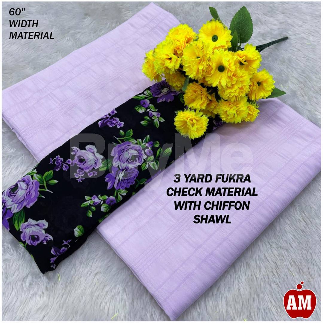 3 YARD FUKRA CHECK MATERIAL WITH CHIFFON SHAWAL