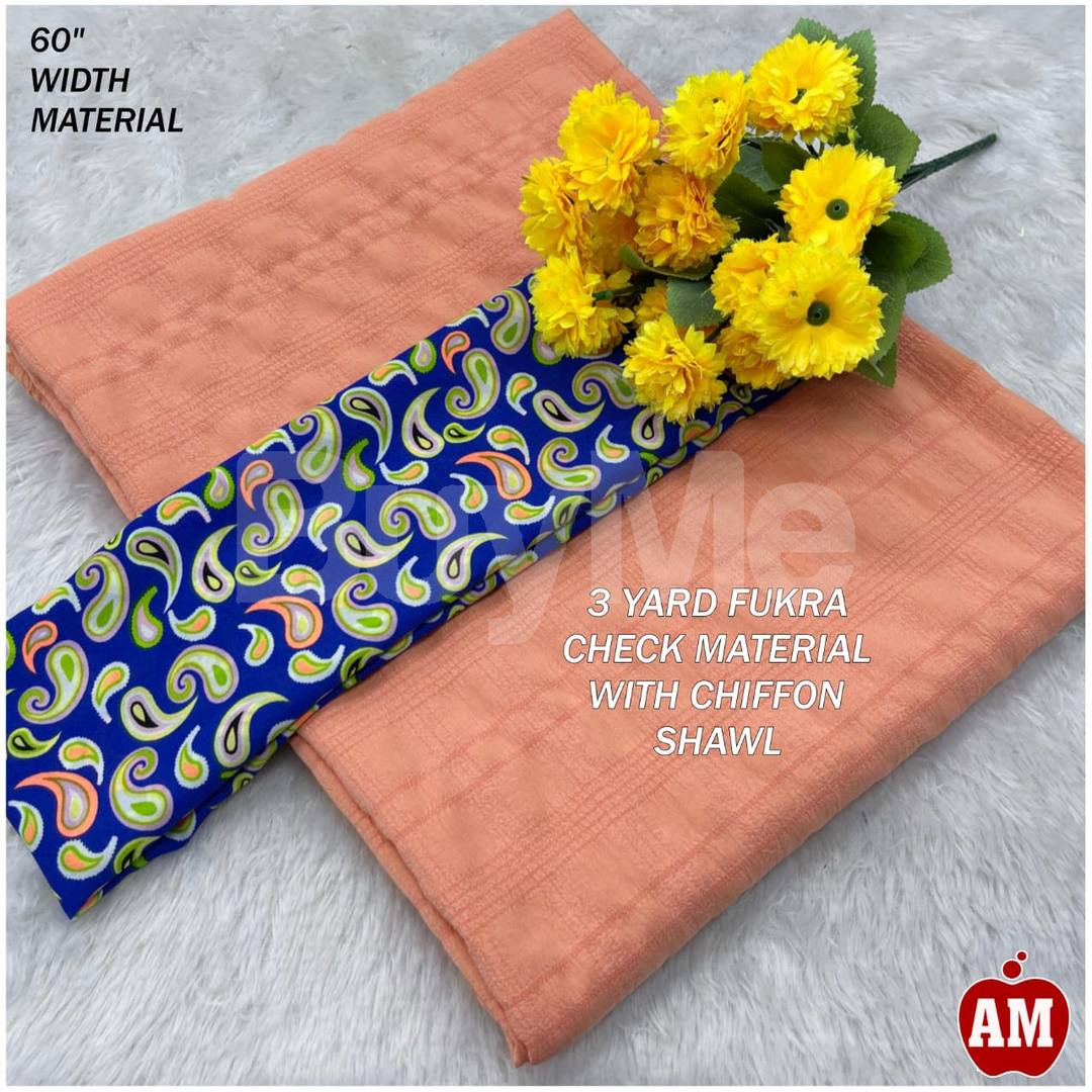 FUKRA CHECK MATERIAL WITH CHIFFON SHAWAL