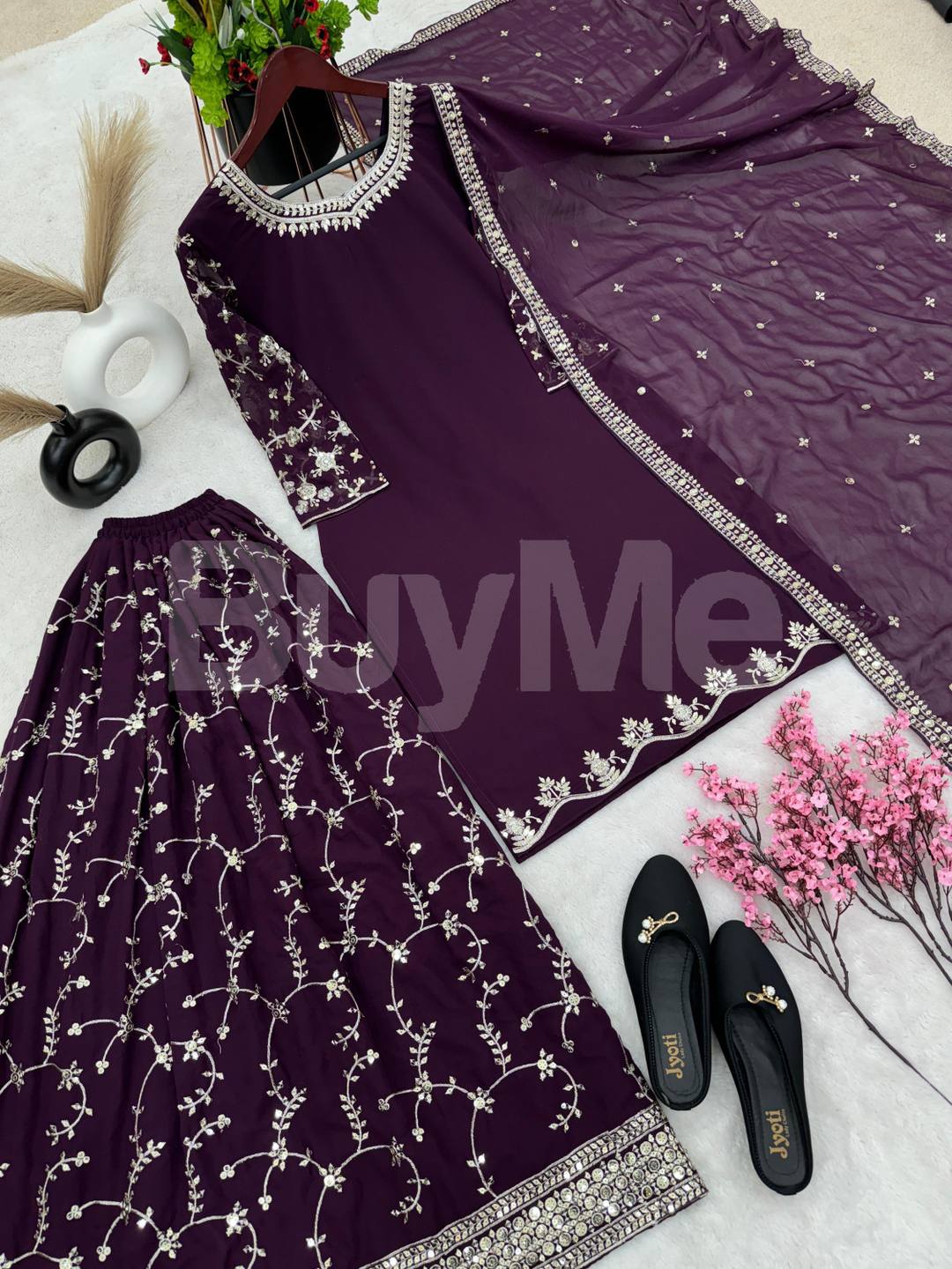 NEW DESIGNER PARTY WEAR LOOK TOP-PLAZZO AND DUPATTA WITH HEAVY EMBROIDERY