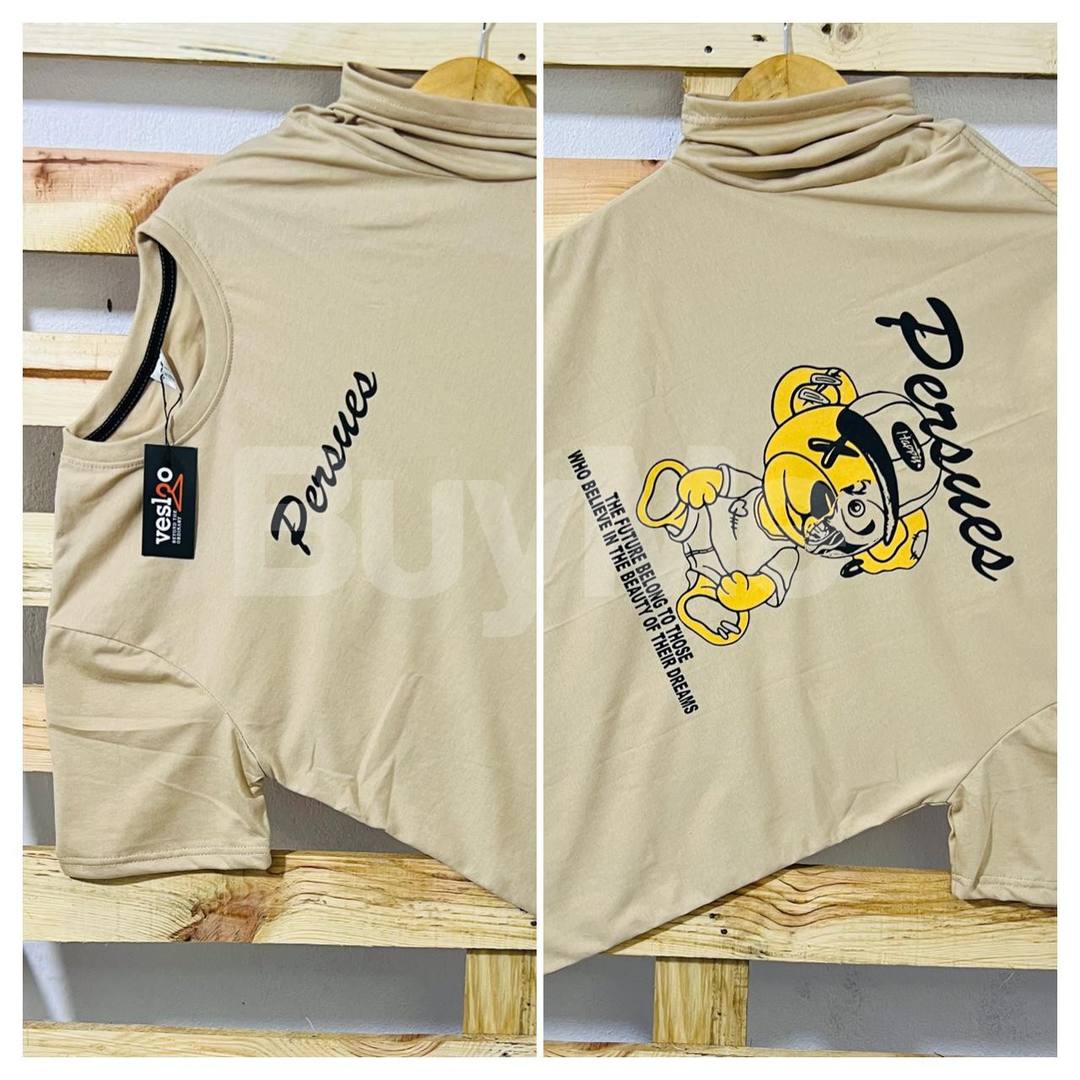 DOUBLE SIDE PRINT CREW NECK T SHIRT - BEIGE
