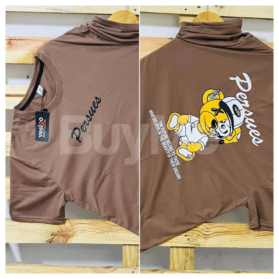 DOUBLE SIDE PRINT CREW NECK T SHIRT - BROWN