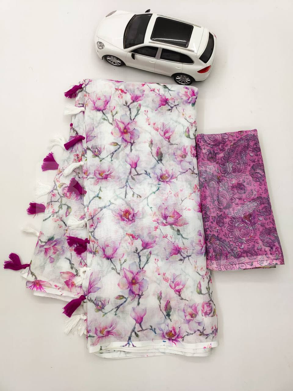 LINEN SAREE WITH DIGITAL PRINT - PURPLE FLORAL