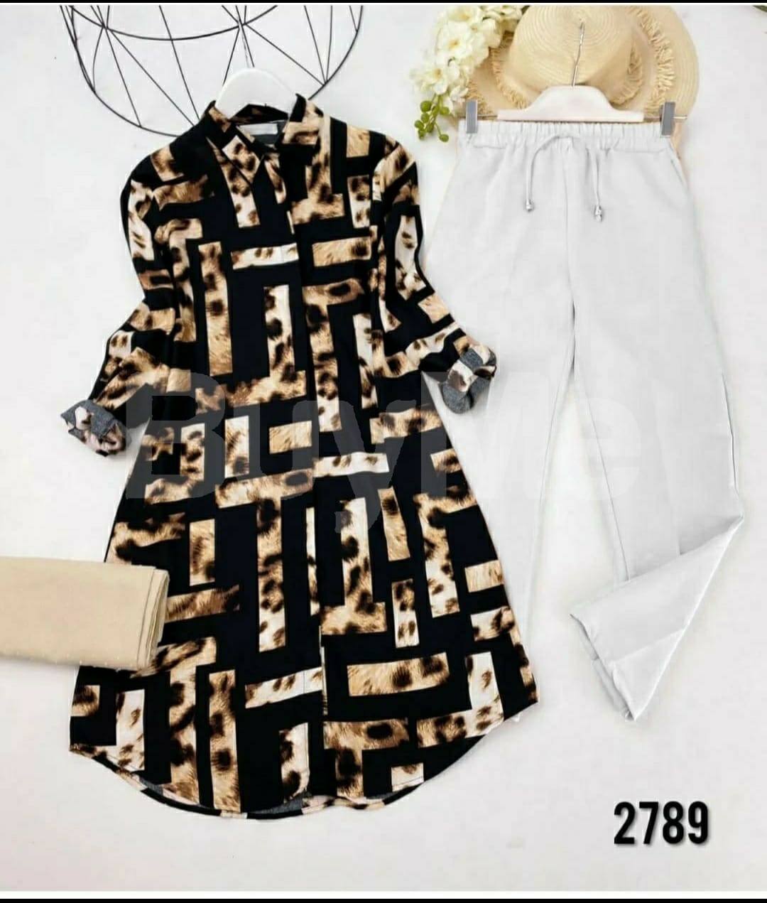 HEAVY DIGITAL PRINTED BROWN AND BLACK DESIGNED TOP AND PANT