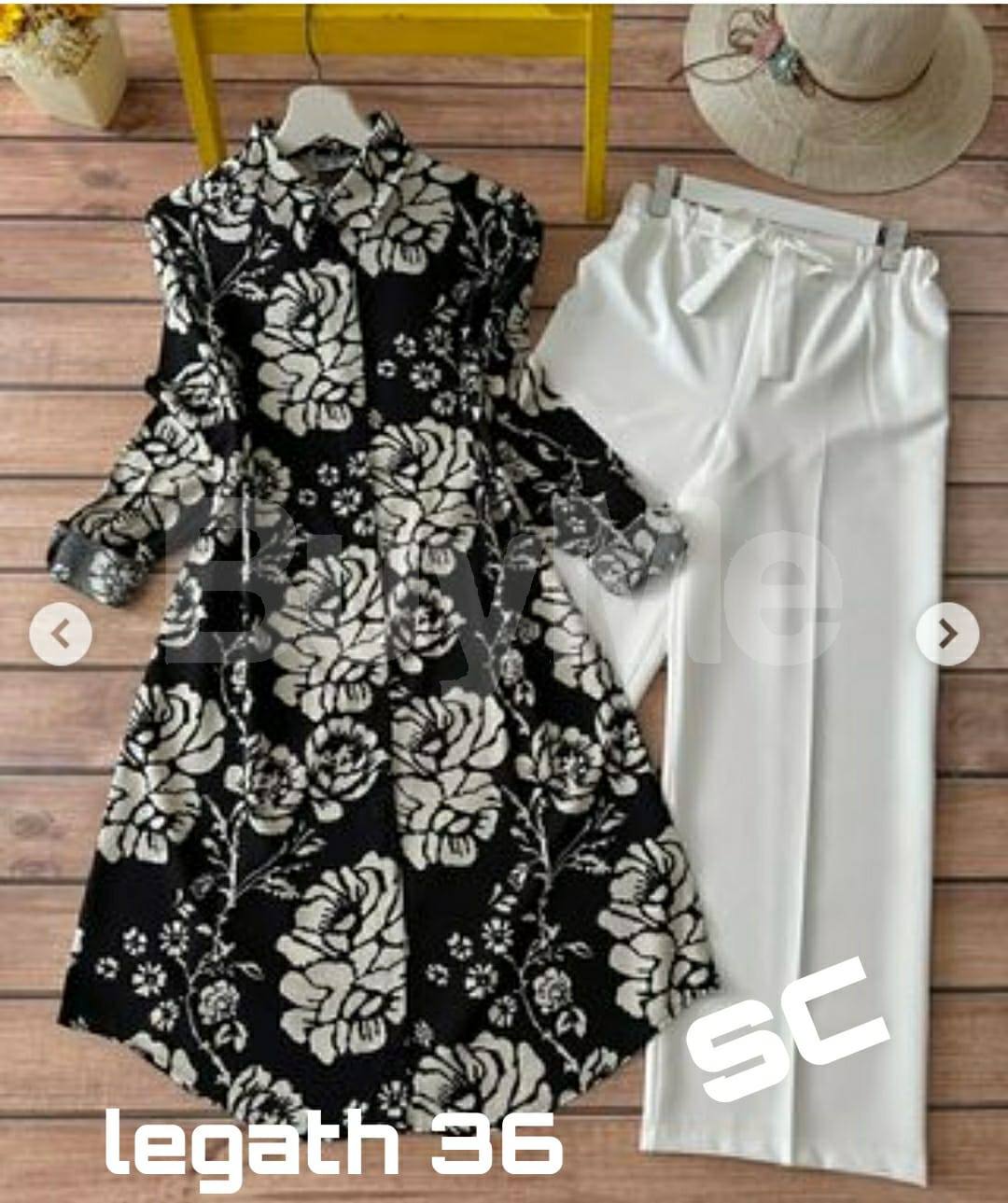 HEAVY DIGITAL PRINTED BLACK AND WHITE FLORAL TOP AND PANT