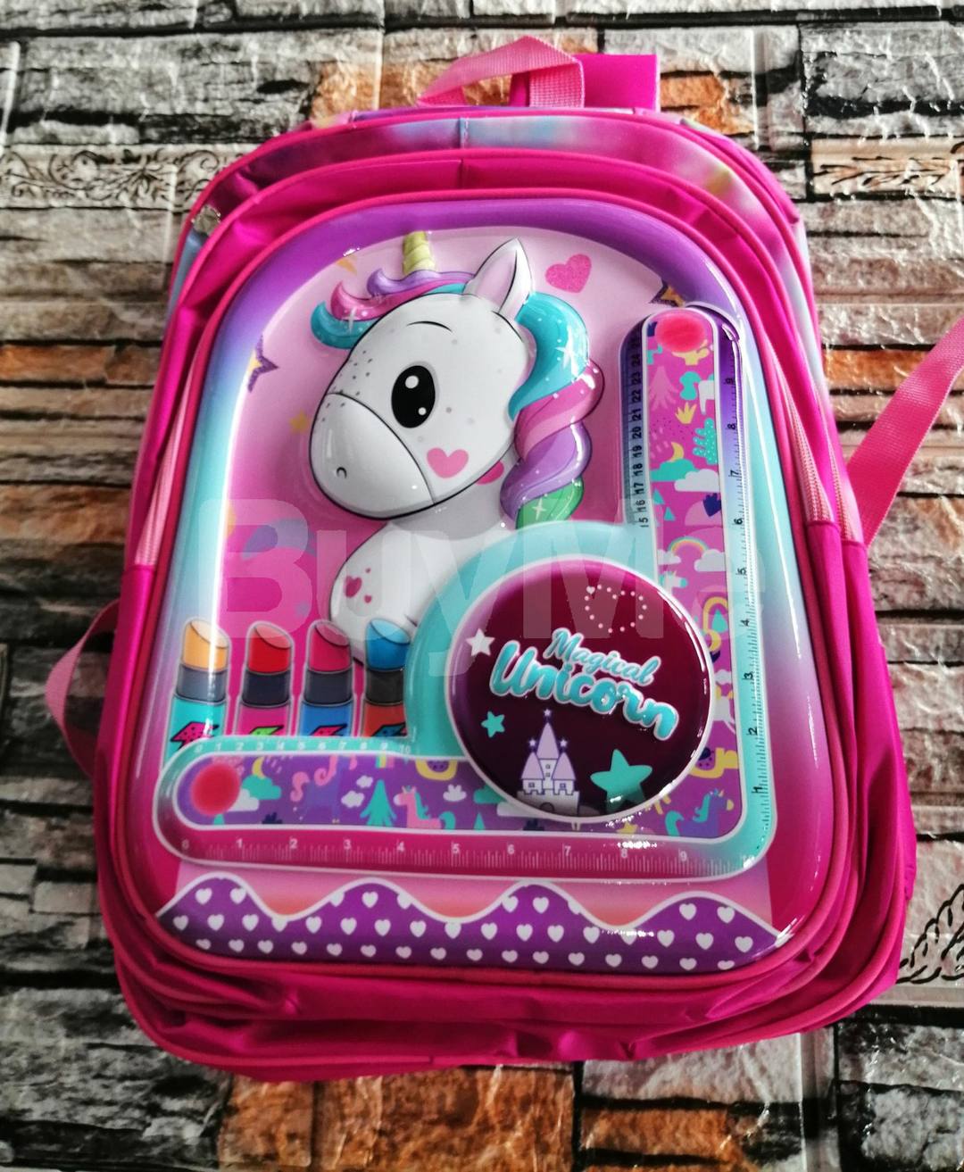 3 COMPARTMENT IMPORT SCHOOL BAG - UNICORN DESIGN