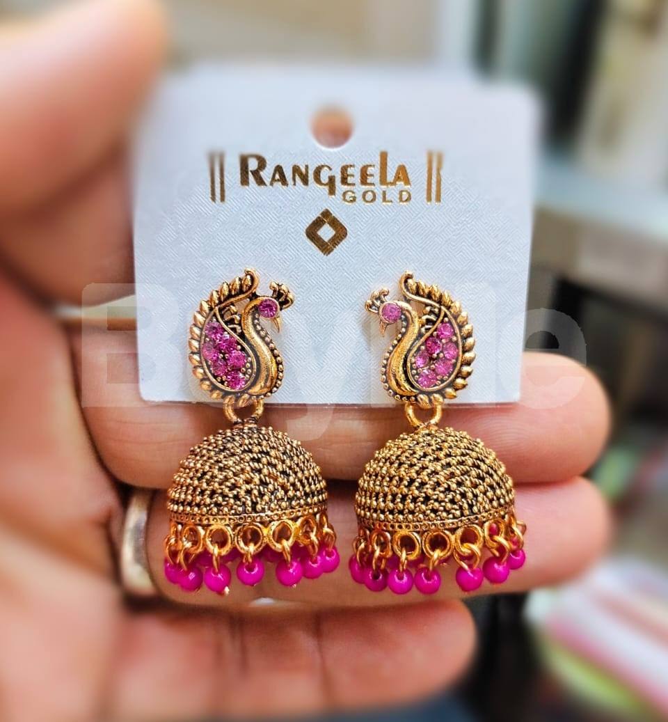 PEACOCK DESIGN JUMKI EARRINGS - PURPLE