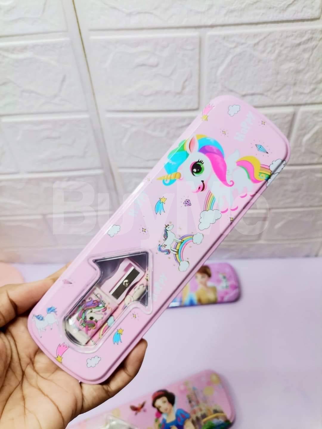 PENCIL BOX WITH ERASER, PENCIL, AND SHARPEN - UNICORN DESIGN