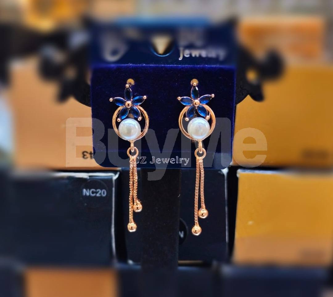 FLORAL DESIGN KOREAN EARRING - BLUE
