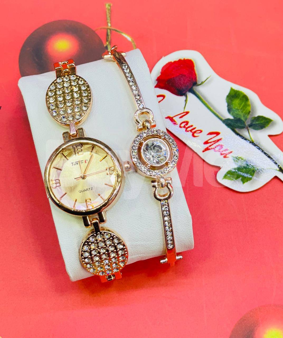 WATCH & BRACELET - GOLD COLOUR