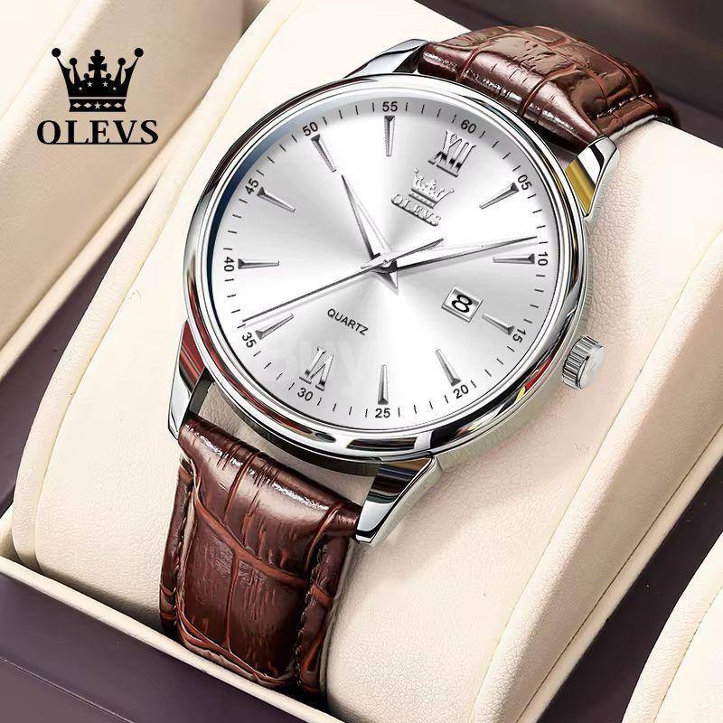 OLEVS DATE FASHION LEATHER STRAP WATCH FOR MENS - BROWN