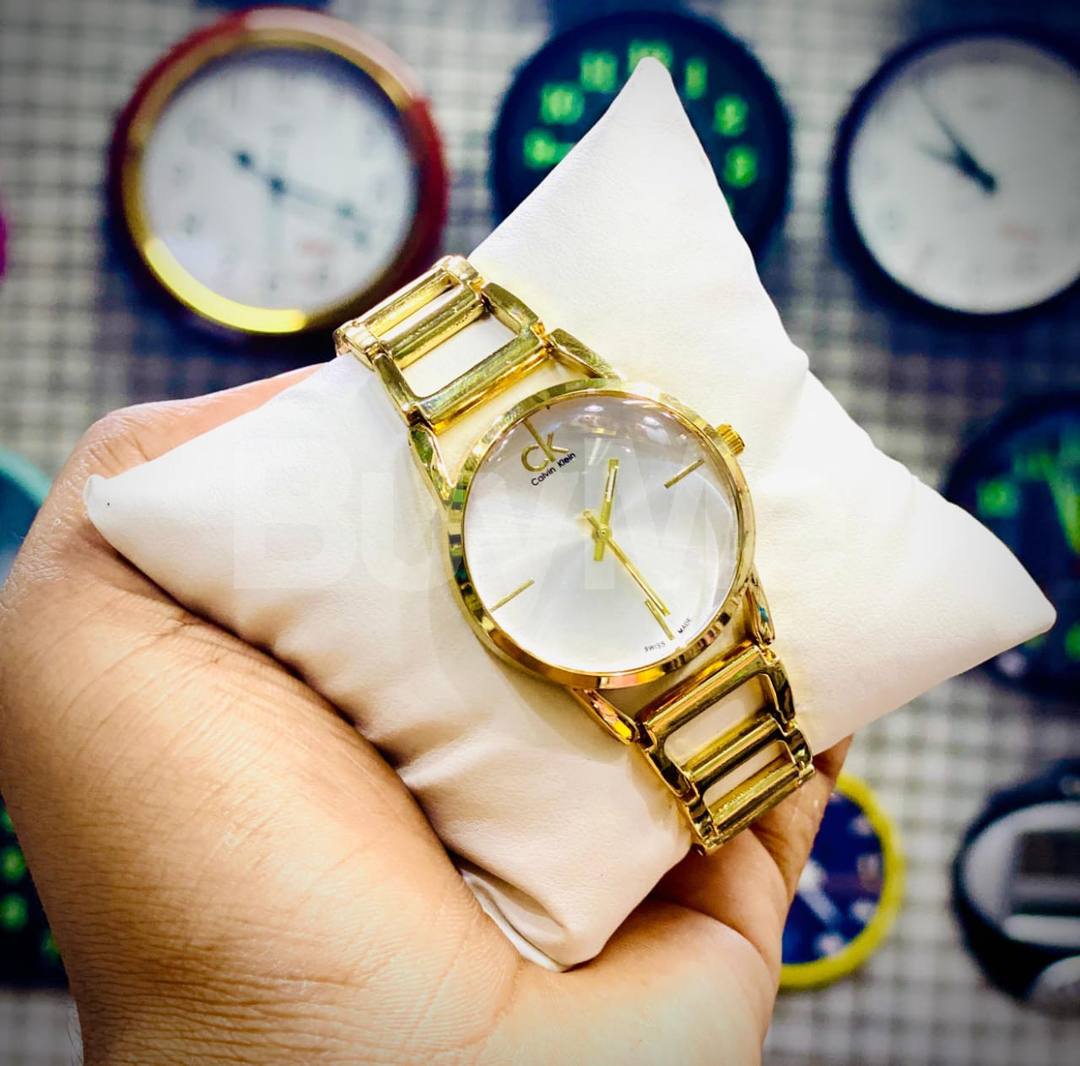 CK CALVIN KLEIN STEEL WATCH FOR LADIES - GOLD WITH WHITE