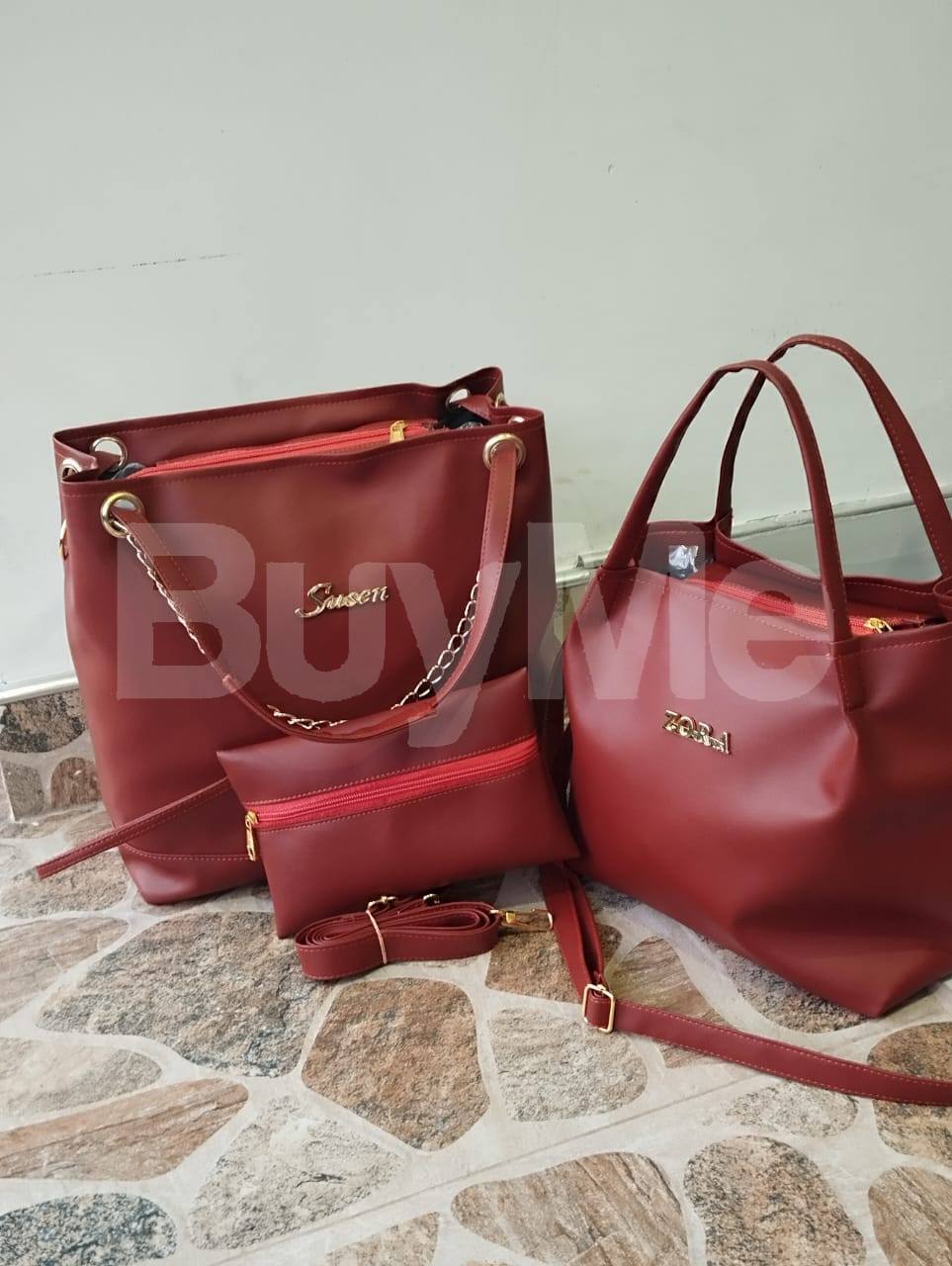 HAND BAG SET - DARK RED