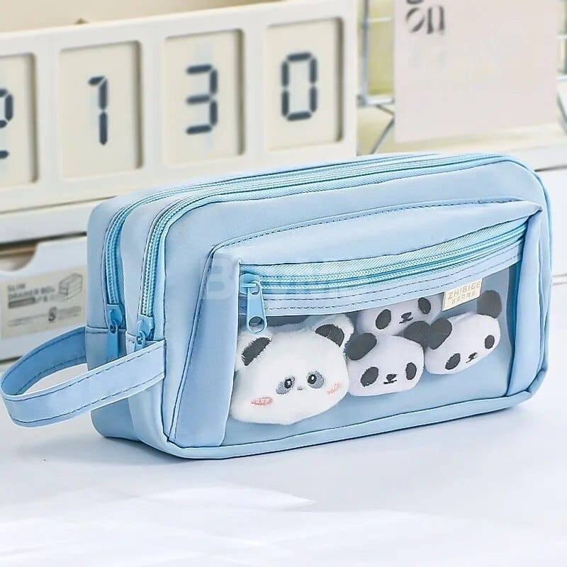 MULTI LAYERED PENCIL CASE WITH TRANSPARENT FRONT POCKET DESIGN