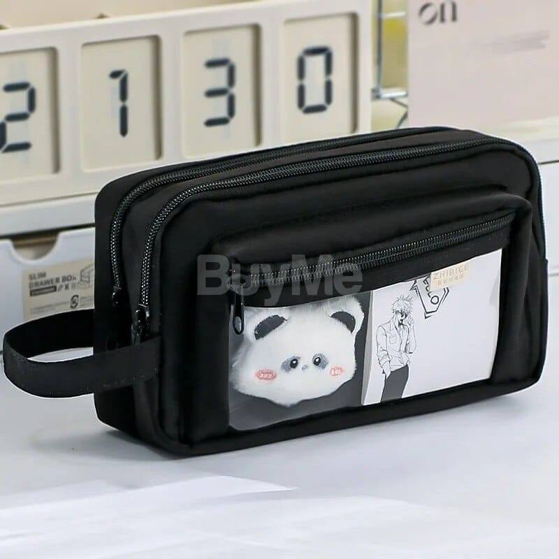MULTI LAYERED PENCIL CASE WITH TRANSPARENT FRONT POCKET DESIGN