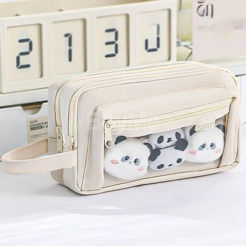 MULTI LAYERED PENCIL CASE WITH TRANSPARENT FRONT POCKET DESIGN