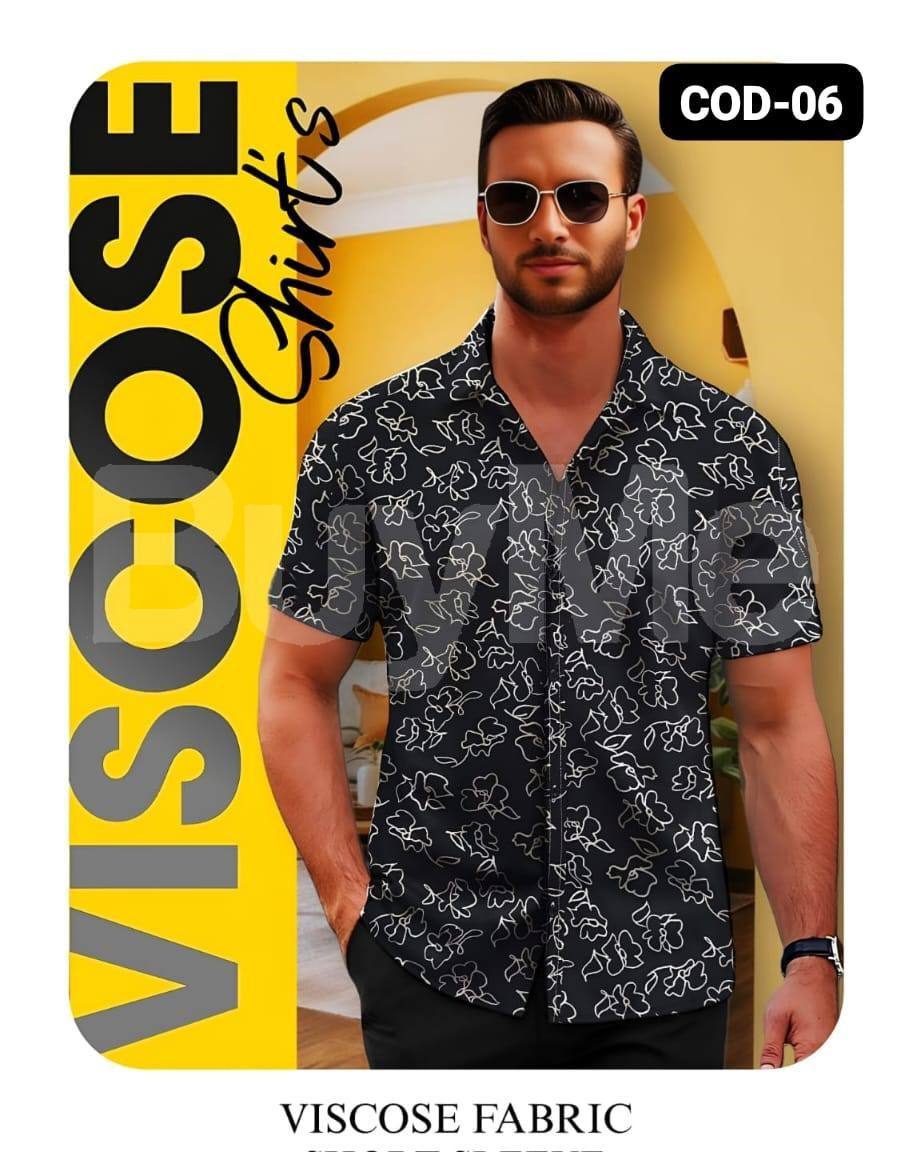 VISCOSE MENS HAWAIN SHIRT - BLACK