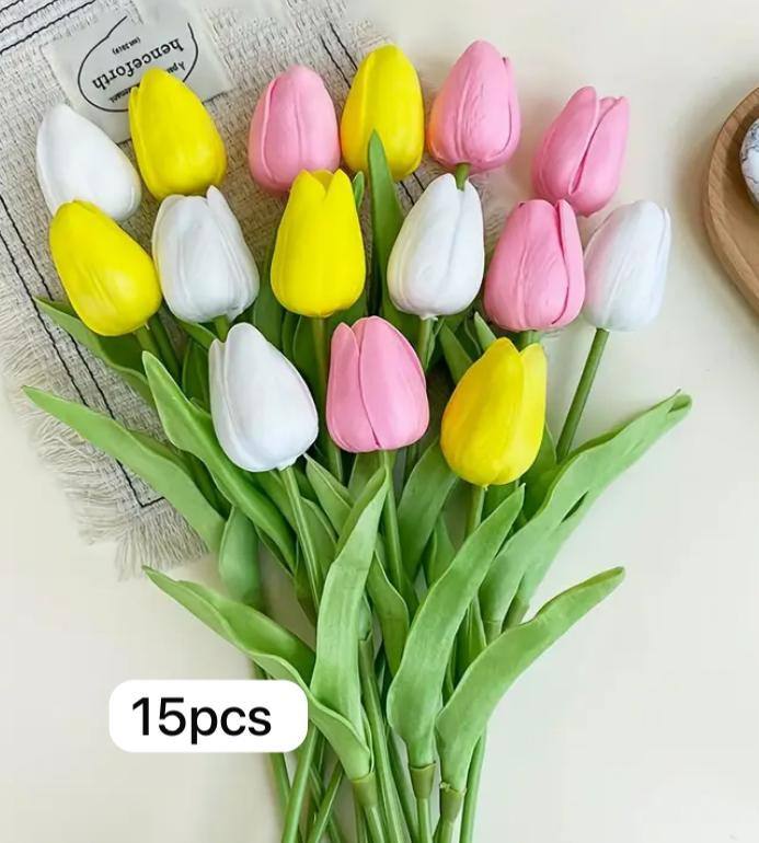 TULIP FLOWERS 3 COLOURS MIXED SET 15PCS SET