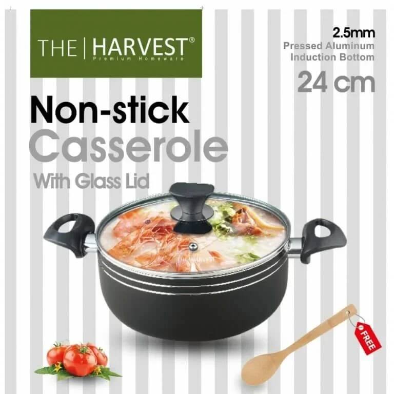 HARVEST 24CM NON-STICK CASSEROLE WITH GLASS LID 742886 [SUPPORTS INDUCTION COOKTOPS]