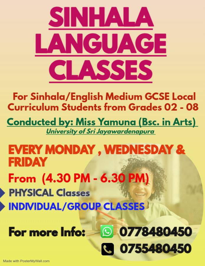 SINHALA CLASSES FOR GRADES 02 - 08