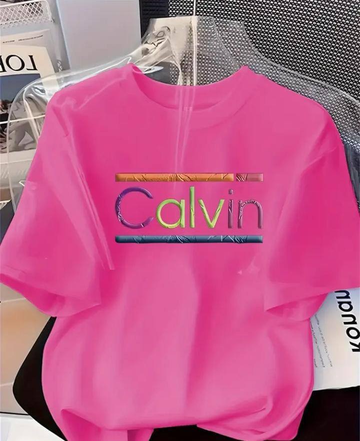 PINK TEE WITH 'CALVIN' PRINT