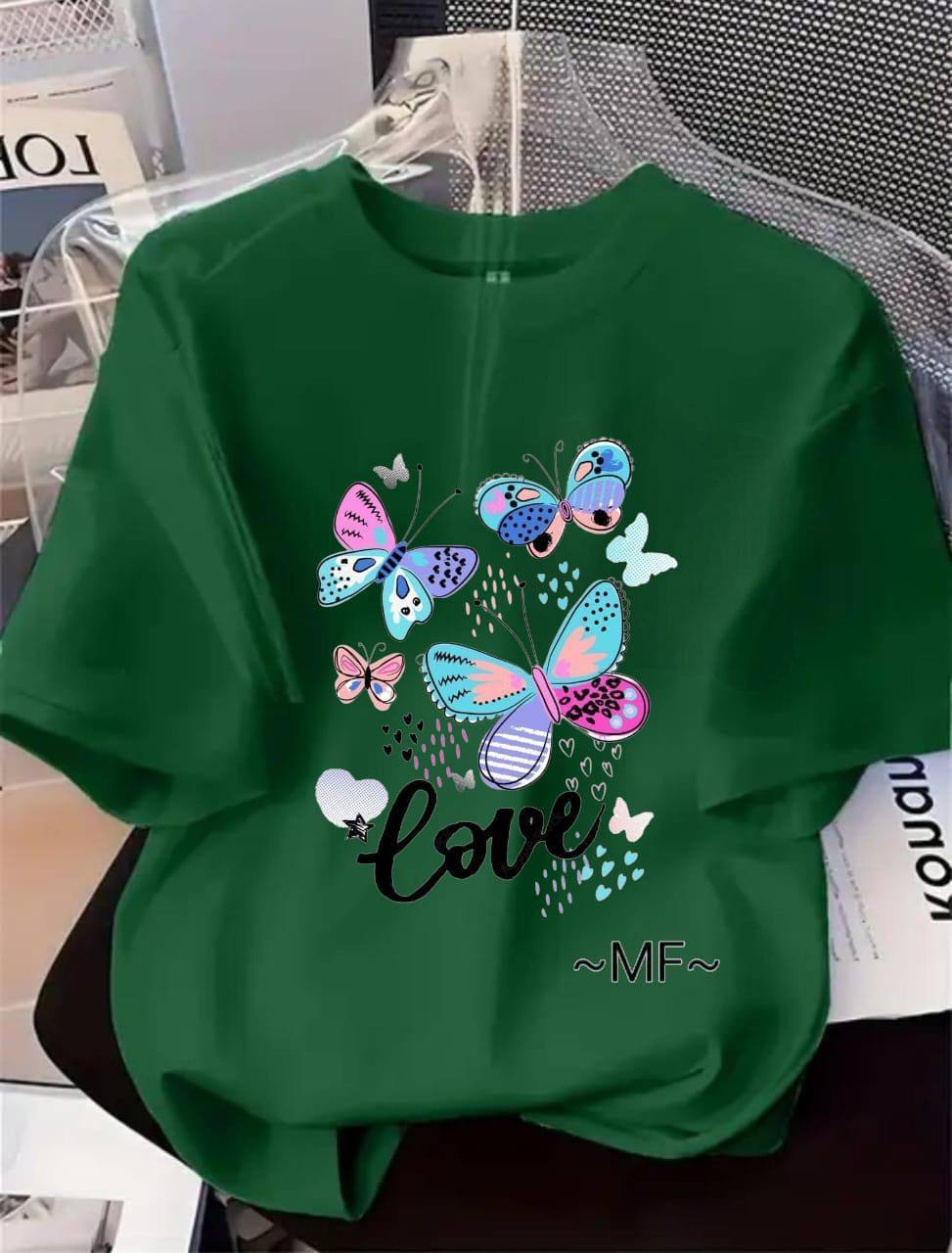 DARK GREEN TEE WITH 'LOVE' PRINT