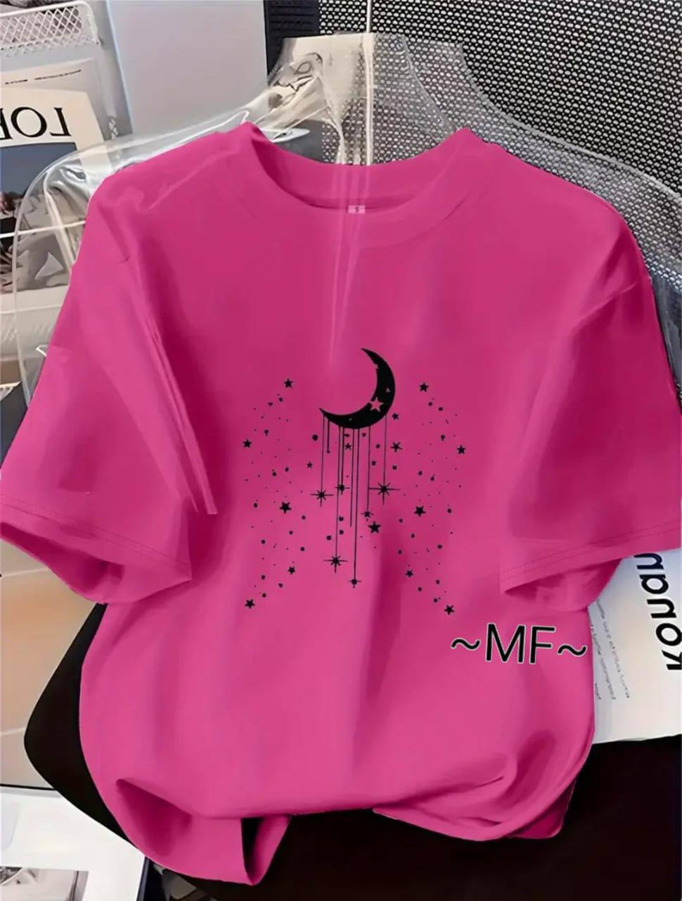 DUSKY PURPLE TEE WITH 'HALF MOON' PRINT