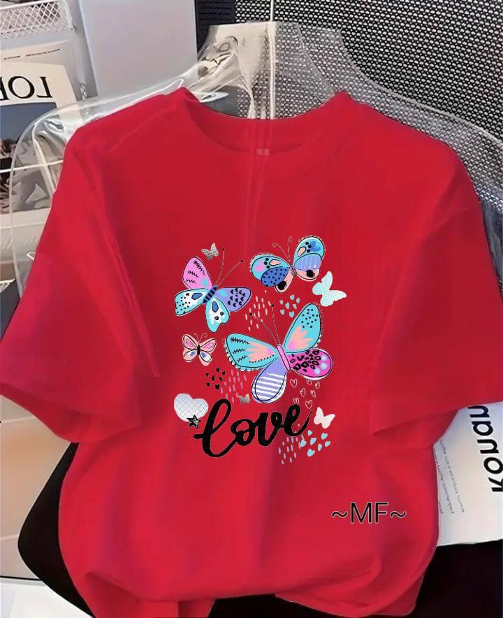 CASUAL TEE WITH 'LOVE' PRINT - RED