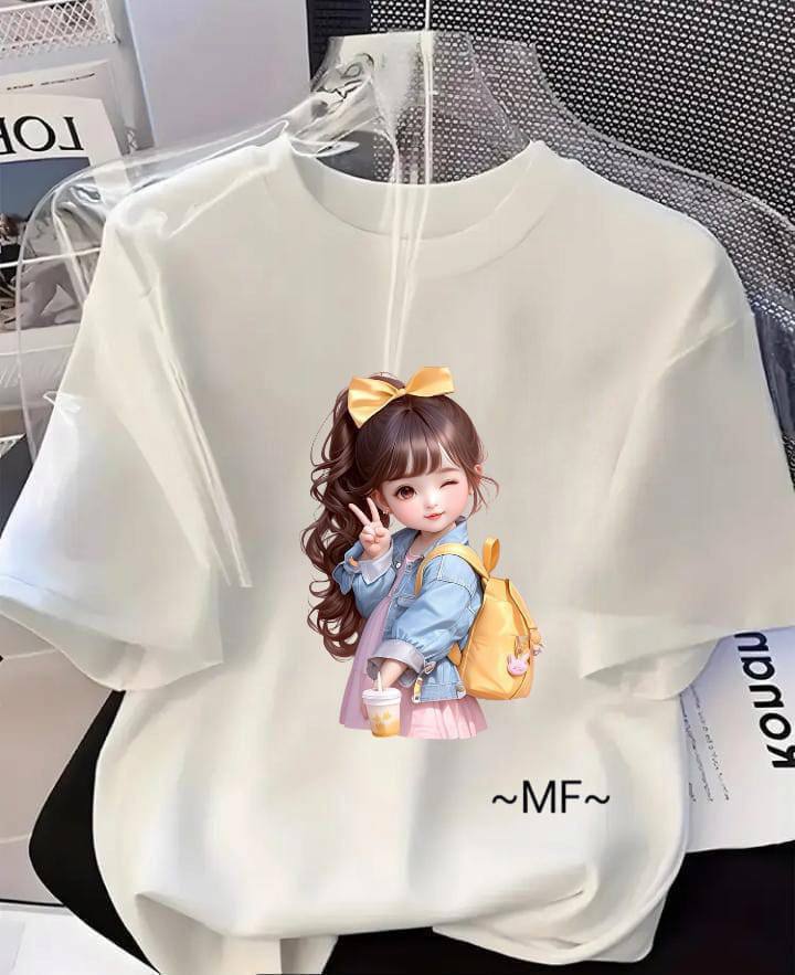 WHITE TEE WITH CUTE GIRL PRINT
