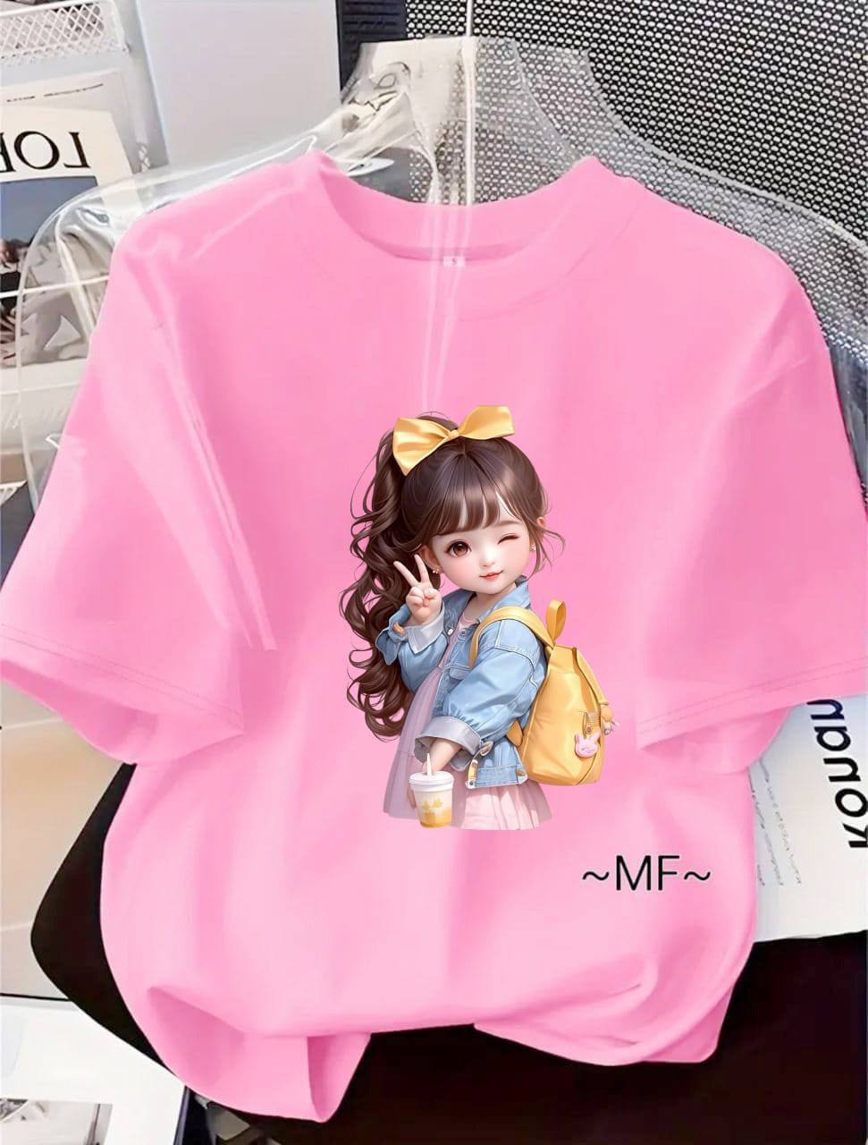 PINK TEE WITH CUTE GIRL PRINT