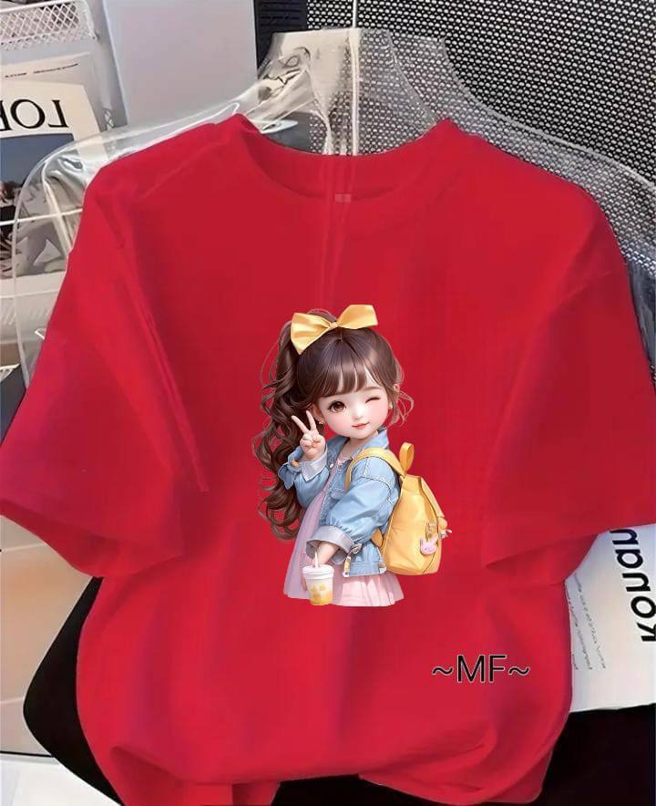 RED TEE WITH CUTE GIRL PRINT