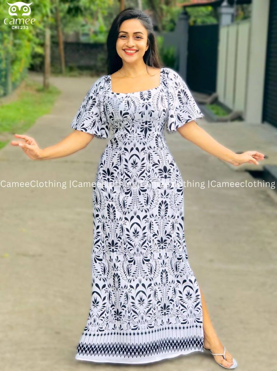 WHITE BLACK DESIGN FROCK