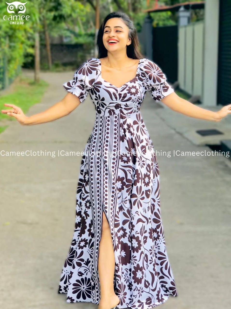 BROWN MIX WHITE FROCK DESIGN